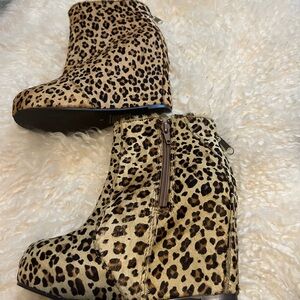 Jeffrey Campbell 'Pixie Fur' leopard print wedge booties